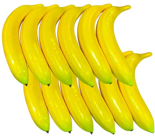 Princess Bling Diamonds 12Pcs Artificial Yellow Bananas Lifelike Simulation Fake Fruit Fake Banana for Home Kitchen Photography Props Party Fruit Bowl