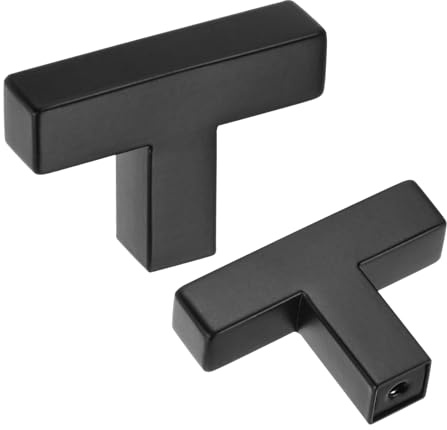 M METERXITY 2-Pack Cabinet Pulls Knobs, 2 Square Modern Stainless Steel t Bar Knobs Single Hole Handles for Dresser Drawers/Office Decorative/Kitchen Bathroom Door [Black]