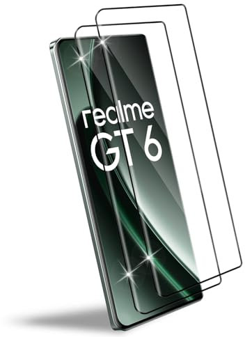 HidWee Protector de Pantalla Compatible con Realme GT 6/GT 6T 5G Cristal Templado, 2 Pcs Vidrio Templado [3D Cobertura Completa], 9H Dureza Anti-Arañazos Film