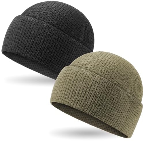 Outdoor Shaping 2 Stück Gitter-Fleece-Beanie-Mütze mit Bündchen, Waffel, taktische Armee-Militärmütze, mehrere Jahreszeiten, warm, leicht, Totenkopfkappe, Allwetter-Outdoor-Ausrüstung