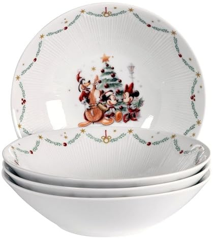 Fyrklövern Micky, Minnie & Pluto Schale Disney, 4er-Set, 19 cm, Porzellan, Spülmaschinenfest, Winter, Weiß