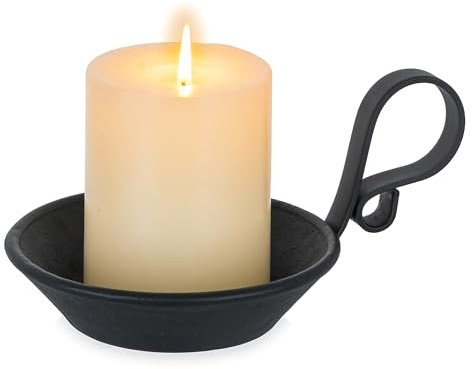 Inweder Schwarz Gusseisen Kerzenhalter für Stumpenkerzen mit Griff & Dorn | Moderne Gotische Deko, Stumpenkerzenhalter für Halloween, Esstisch, Kamin, Advent, Weihnachten, Tischdeko, Wohnzimmer
