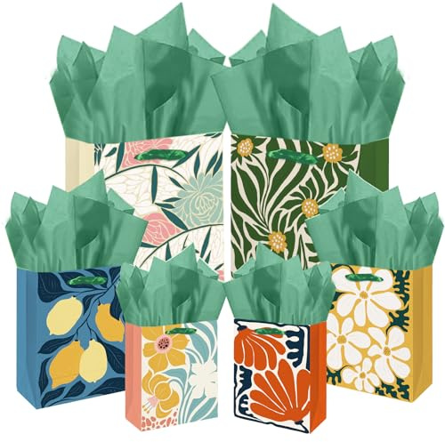 Gcardist Clash Flowers Geschenktüten mit Seidenpapier, verschiedene Größen, 10 Stück, Partygeschenktüten, Geburtstagstüten