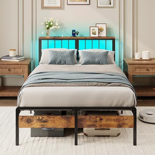 IRONCK Bett 120x200, Doppelbett mit Metall-Lattenrost Unterbettaufbewahrung