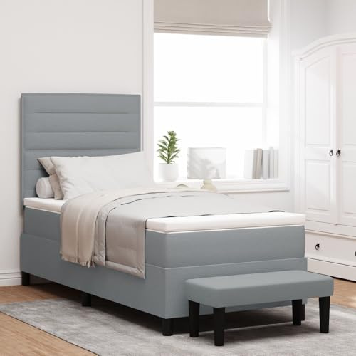 SKTQYQO Bett mit Box Spring und Matratze Hellgrau Bettgestell für Schlafzimmer Multifunktionales Bett Geeignet für Hotel und Studien 90x200cm Stoff