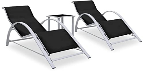 RMIHSJG Sonnenliegen 2 Stück mit Tisch Aluminium Schwarz Gartenmöbel Set Outdoor Lounge