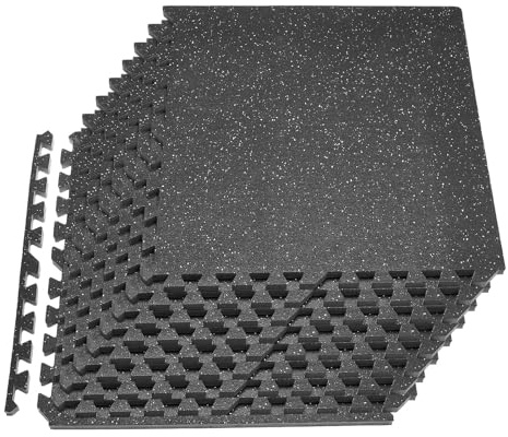 VEVOR Tapis de Sol Puzzle Fitness 12PCs 61x61x2 cm, Dalles en Mousse EVA Haute Densité, Protection de Sol pour Salle de Sport Gym Maison et Bureau, Dalles Emboîtables Noires avec Points Gris