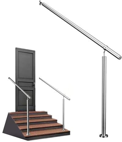Acezanble Edelstahl Eingangsgeländer Geländer Treppengeländer Winkelverstellbare Wandhaltegriffe, Silber, Handlauf für Innen- Und Außenbereich Geeignet, 150x95 cm