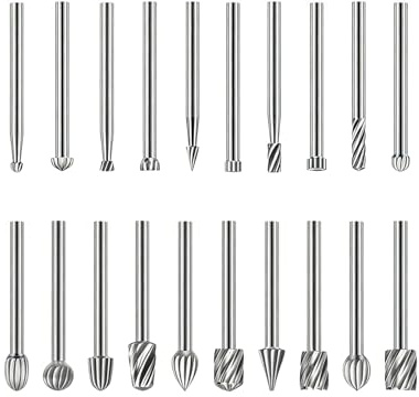 20-teiliges HSS Holzschnitzerei-Bohrer-Set für Rotary Tool, langlebige Fräser Aufsätze für Schnitzen, Gravieren, Bohren und Modellbau, 3-mm-Schaft kompatibel mit Handbohrer, Handbohrer Holz & Zubehör