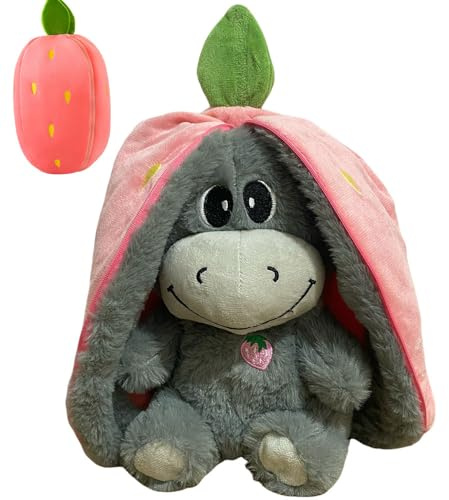 KUWUNG Atmendes Kuscheltier Esel mit Atembewegung & Musik – Weiches Plüschtier mit Licht & Sound, Einschlafhilfe für Babys & Neugeborene, Geschenk für Junge Mütter (Erdbeere)