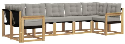 vidaXL Outdoor-Sofagarnitur mit Kissen 7 pcs Weiß und Hellgrau, Moderne Gartenlounge, robuster Sofa, eleganter Patio, stylische Möbel für gemütliches Sitzen im Freien