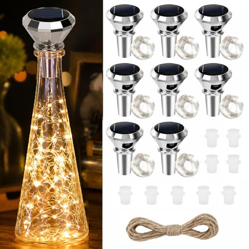 8 Stück Flaschenlicht Solar, 2M 20 LED Flaschenlichterkette Korken, Wetterfest Lichterkette für Flaschen, Kleine Flaschenlichter für Flasche DIY, Party, Garten Außen and Innen Deko (Warmweiß)