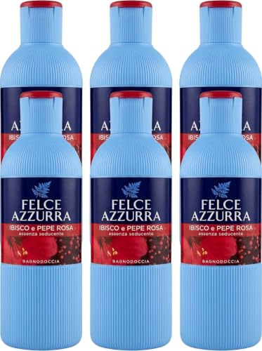 Bagnodoccia Felce Pepe Rosa e Ibisco, Bagnoschiuma Profumato, Effetto Seducente, 650ml, Set Multiplo (Set da 6 Flaconi)
