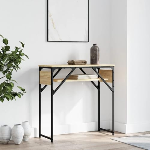 Mangloder Table Console chêne Sonoma avec étagère 75x30x75 cm Bois d'ingénierie métal Stable pour entrée Salon Couloir Rangement Design Moderne
