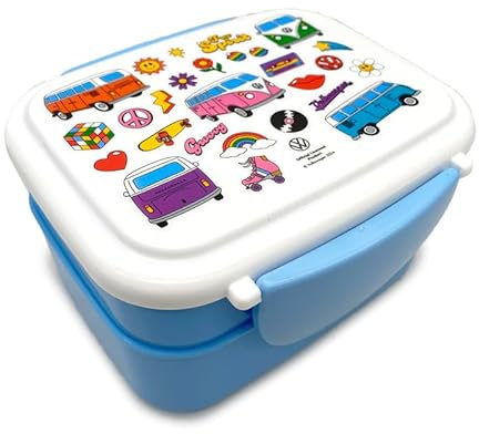 Volkswagen VW T1 Camper Bus Retro Clip Lock Stacked Bento Lunch Box with Cutlery