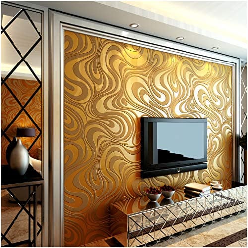 Q QIHANG Moderne, Abstrakt, Curve, Tapete, Fototapete Papel De Parede Beflockung für Streifen Gold &yellow Farbe 0.7 m x 8,4 m = 5,88 ㎡
