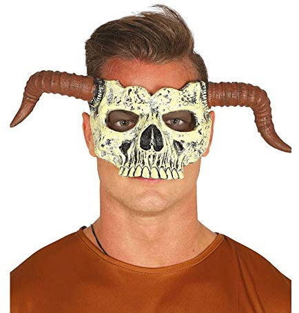 Guirca gruselige Dämon Halbmaske Dämonmaske mit Hörnern Halloween Horror Monster Teufel