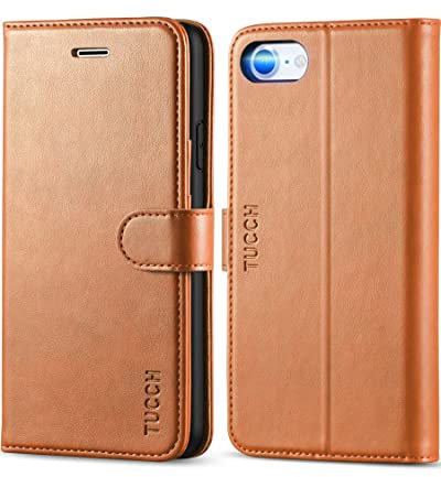 TUCCH Wallet Case for iPhone SE 2022 5G/iPhone SE 2020/iPhone 8/7 (4.7), Magnetic PU Leather Folio Cover with[Kickstand][Shockproof TPU][Card Slots] Compatible with iPhone SE 3/SE2/8/7, Light Brown