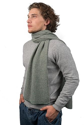 Dalle Piane Cashmere Herren Schal mit Streifen 100% Kaschmir | Drei nah verwandte Töne in schmalen Bahnen, kratzt nicht, 168 × 30 cm, zweifädig gezwirntes Garn, mit einfachem Knoten