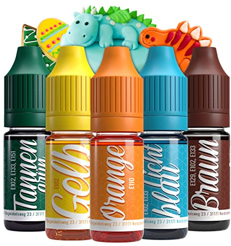 Belissia Lebensmittelfarbe Set Dino – 5x10ml flüssig & hochkonzentriert – Lebensmittelechte Speisefarbe zum Backen, Kochen, Fondant & DIY - vegan, stark färbend, geschmacksneutral