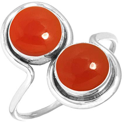 Jeweloporium Oranger Karneol Silberring Größe 58 (18,5), 925 Sterling Silber Ring für Damen, Natürlicher runder Edelstein Boho Schmuck