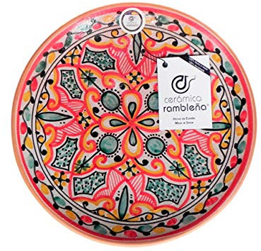 CERÁMICA RAMBLEÑA | Plato Decorativo para Colgar en Pared | Plato de cerámica | Rojo-Verde-Negro | 100% Hecho a Mano | 21x21x4 cm