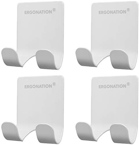 Ergonation Selbstklebender Rasiererhalter aus Edelstahl für Badezimmer, Dusche und Badewanne | Wasserdichter Halter/Wandhaken für Rasierer, Handtücher, Schlüssel, Regenschirme, Kabel (Weiß, 4)