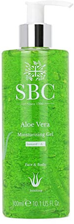 SBC Skincare Aloe Vera Moisturising Gel 300ml, Family Friendly Aloe Vera Aftersun Gel for Face and Body, Light Gel Moisturiser For Dry or Sensitive Skin