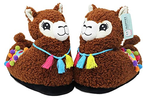 Close Up Alpaka Plüsch-Hausschuhe Sloffies | Unisex Einheitsgrße (36-44) | Bestickt braun