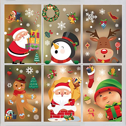 Reusable 12 Sheets Christmas Window Stickers/Clings Removable Xmas Double-Sides Window Decorations for Christmas Party Decorations