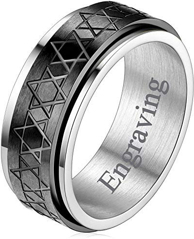 FaithHeart Personalisierter Davidstern Fingerring drehbarer Spinnerring Herren Damen Meditationsring Hip pop Fingerring für Geburtstag Weihnachten Halloween