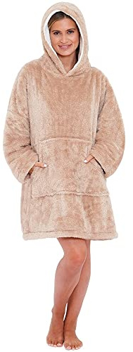 Just Essentials Womens Kids Soft Fleece Hoodie Wearable Blanket Oversized Sweatshirt UK Seller - Adults Fluffy Beige - One Size