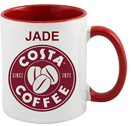 Giftme Personalised with Any Name Costa Unique Inside Coloured Ceramic Mug Coffee Tea Mug. (Red Inside Coloured and Handle)
