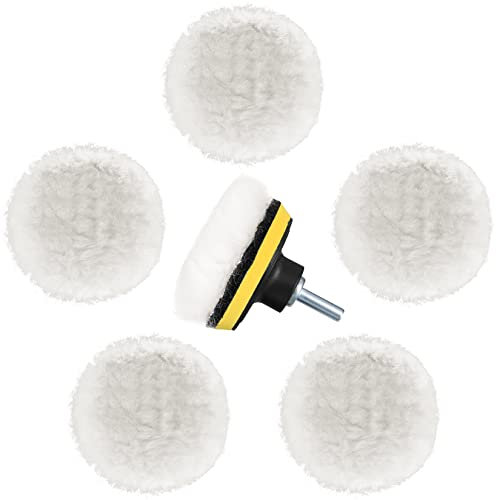 KONAMO 6 Pcs Wool Polishing Pads, Buffing Pads, 3 inch Drill Polishing Pads Kit, Polishing Waxing Buffing Buffer Discs Wheel Pads for Drill, Car, with M14 Drill Adapter, Black