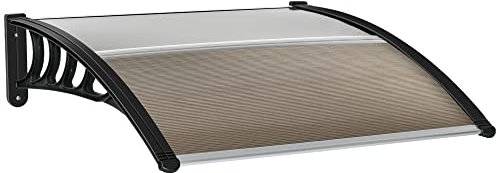 Outsunny Pensilina Tettoia da Esterno 103x96.5cm, Tettoia per Esterno in Policarbonato e Alluminio, per Balcone Finestre e Porte, Marrone