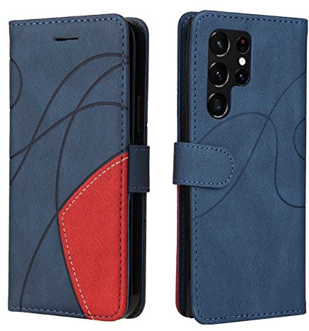 CXTcase Custodia Samsung Galaxy S22 Ultra 5G,Flip Wallet Case,Cover per Samsung Galaxy S22 Ultra 5G,Protettiva Caso in PU Pelle Portafoglio Custodia per Samsung Galaxy S22 Ultra 5G,Blu