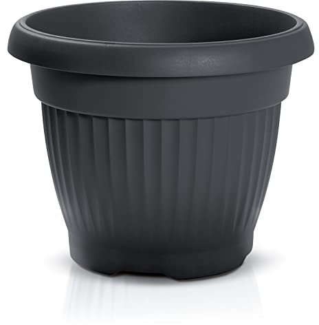 TERRA DCE30 Vase rond pour intérieur ou extérieur, en plastique, pour balcon ou jardin, 8 L, 30 x 23,5 cm (Ø x H), noir/gris anthracite