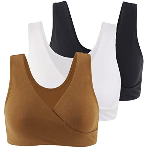 COLOMI Mutterschaft Still-BHS Nahtloser Still-BH zum Schlafen ohne Bügel für Damen (L,Black+White+Olive/3Pack)