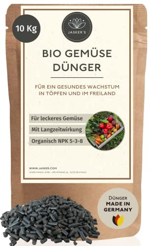 Bio Gemüsedünger Langzeit 10 Kg - 100% Organischer Gemüse Dünger mit Vinasse & viel Kalium - Bio Dünger für Gemüse, Salat, Paprika, Gurken, Chilis & mehr - Ideal als Hochbeet-Dünger