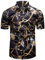 fohemr Mens Chain Print Gold Shirt Luxury Baroque Vintage Short Sleeve Casual Button Down Dress Shirts Black Large