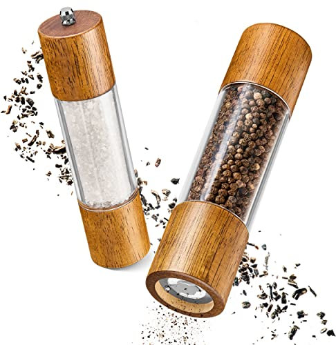 LINFELDT® Salz und Pfeffermühle Holz - TOP GEWÜRZMÜHLE HOLZ | Pfeffer und Salzmühle Holz - Salt and Pepper Grinder | Salz Pfeffermühle Groß, Pfeffer Salz Mühlenset (2x Kautschukholz)