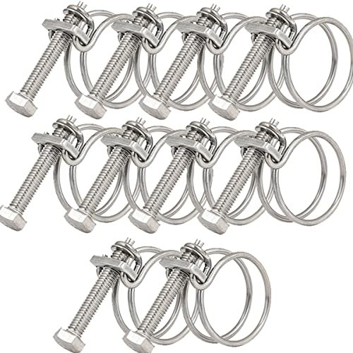 60-65mm Double Wire Hose Clamps, 201 Stainless Steel Hose Clips, Universal Plumbing Pipe Tube Fastener Adjustable Hose Hoop (Pack of 10)