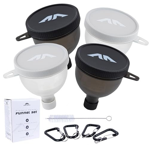 Protein Powder Funnel Set - Sleek Water Bottle Funnel for Powder Supplement with Cleaning Brush & Carabiners - No-Mess, Portable Protein Powder Container To Go for Workout, Fitness, Travel - 4 Pack