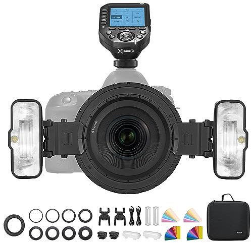 GODOX MF12-K2 Makroblitz Macro Flash mit GODOX XproII-S und Buntem Filter,2.4G Wireless Control,TTL/M-Modus,3,7V/6,29W Lithium-Akku Kompatibel mit Nikon,Sony,Canon,Fuji,Olympus und Panasonic