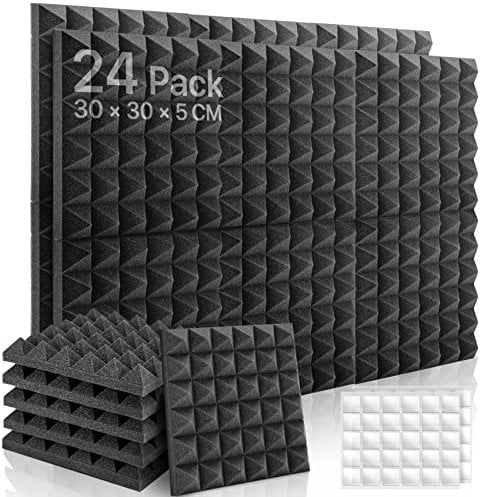 Akustikschaumstoff 24 Stück Schalldämmung Hochdichte Schallabsorber Wand Reduzieren Hall-Echo-Lärm für Podcast Aufnahmestudio schallschutz mit 60pcs Aufklebern Geliefert, 30x30x5cm