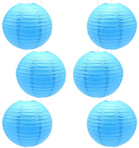 CEEYSEE 6 Stück Papierlaterne Himmelblau 30 cm Hängende Runde Papierlaternen Faltbar Papier Lampions für Brautpartys Geburtstag Feiern Garten Deko(Himmelblau/D-TLS)