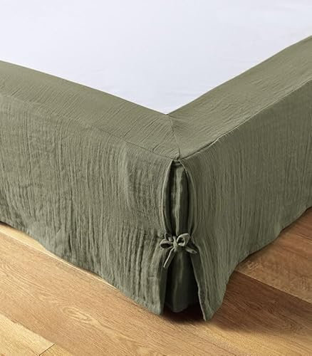 Cache sommier L’Effet Papillon - Housse sommier 100% Double Gaze de Coton Hauteur 30cm [ Cache-sommiers ] (Vert Romarin, 140x190 cm)
