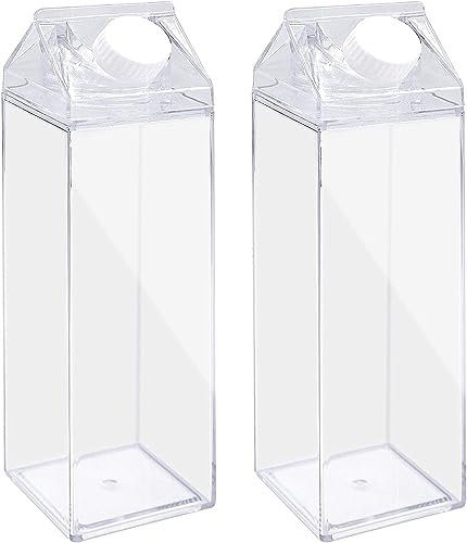 LATRAT 2 Stück Transparente Milchbox Wasserflasche Wiederverwendbar Milchkarton, Wiederverwendbar Wasserbecher, Niedliche Kawaii-Wasserflasche