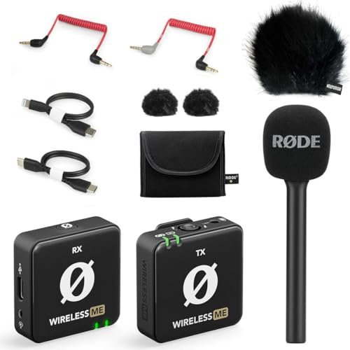 Rode Wireless ME - Juego de micrófono inalámbrico (incluye adaptador de mano para entrevista GO y protector de viento Keepdrum de piel)