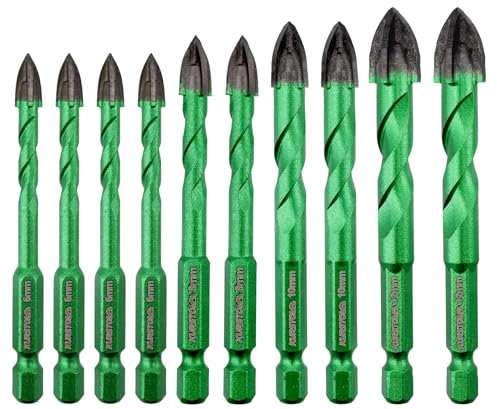 KURSTOL Set Punte Trapano a Secco - 10 pezzi 6mm*6/8mm*2/10mm*2 Punta in Carburo con Gambo a Cambio Rapido per Porcellanato Piastrelle Legno Plastica Cemento Muratura